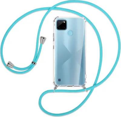 Produktbild von Handykette Backcover-Schutzhülle mit Band (Metall silberfarben) für  Realme C21Y /C25Y - türkis