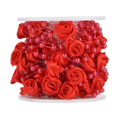 Image de Guirlande de perles artificielles et de fil de 10 mètres, idéale pour la décoration de mariage "fait maison" (rouge)