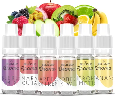 Produktbild von Belissia Lebensmittelaroma Set Exotische Früchte - 6x10ml Hochdosiertes Aroma - Kalorienfrei, Vegan - Für Speisen, Getränke, Shake, Quark uvm.