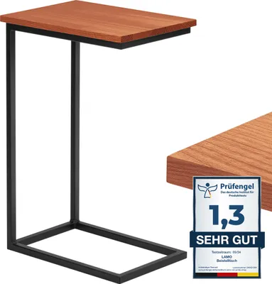 Produktbild von LAMO Manufaktur Beistelltisch | Laptoptisch | Sofatisch | mobiler Kaffeetisch | Nachttisch | 45x30x67 cm | Gestell Schwarz | 100% Echtholz Massiv Platte farbe: Dunkel
