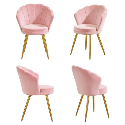 Produktbild von 4er Set Esszimmerstühle Samt Rosa Vintage Design Küchenstühle Muschelform