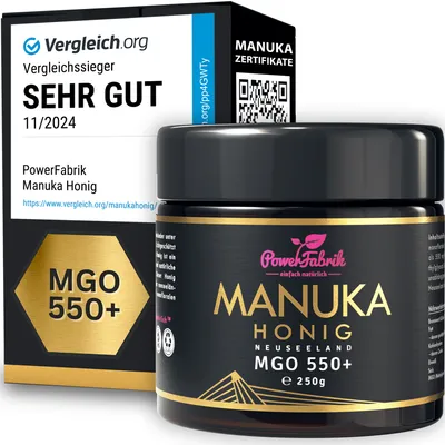 Produktbild von Manuka Honig | MGO 550+ | 250g | HALAL | Das ORIGINAL aus NEUSEELAND | Im Glas | 100% natürlich | PowerFabrik