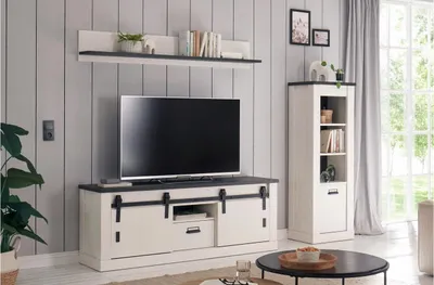Produktbild von Wohnwand Sherwood W1 Pinie weiß anthrazit mit soft-close