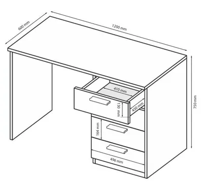 Produktbild von Computerschreibtisch Weiß Matt + Hochglanz – 1200 × 750 × 600 mm