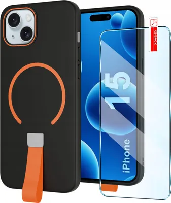 Immagine prodotto di Etui z Paskiem na palec Matowe CZARNE do iPhone 15 |do MagSafe +Szkło