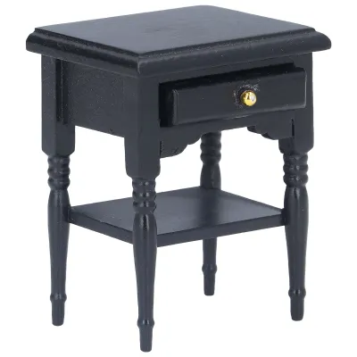 Immagine prodotto di Comodino in miniatura in legno per casa delle bambole, nero, modello per case delle bambole in scala 1:12