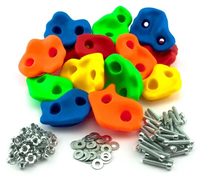 Produktbild von Set mit bunten Klettergriffen für Kinder, inklusive Montagematerial