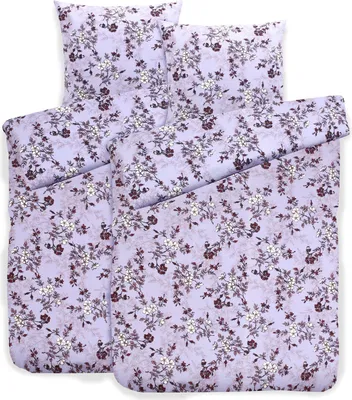 Produktbild von aboutyourhome bettwäsche Hochwertige Biber Bettwäsche Baumwolle Blumen 135x200 80x80, 4tlg. / Lila