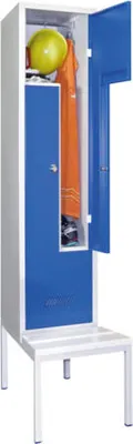 Produktbild von Z-Kleiderschrank m. Sitzbankuntergestell - Höhe 215 cm - 2 Fächer - Drehriegel - lichtgrau/himmelblau