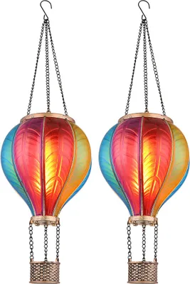 Produktbild von 2er Set LED Solar-Heißluftballon, bunt, Feuereffekt, H 46,5 cm