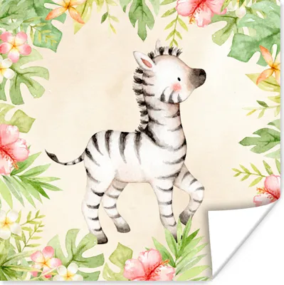 Produktbild von MuchoWow® Poster Dschungel - Zebra - Aquarellfarbe 100x100 cm - Babyzimmer