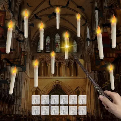 Immagine prodotto di Candele galleggianti per Halloween, confezione da 12, decorazioni per Halloween, candele LED galleggianti, candele galleggianti con telecomando a forma di bacchetta magica