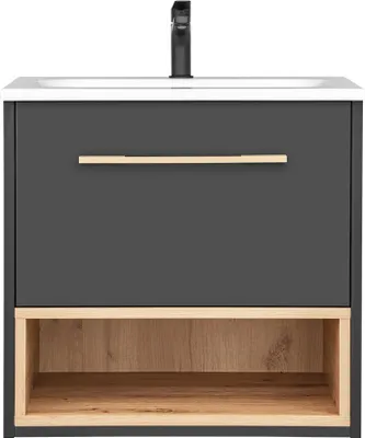 Produktbild von Badezimmer Waschtisch BOLOGNA-56 in anthrazit mit Artisan Eiche Nb., B/H/T: ca. 61/58,8/46 cm