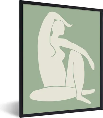 Produktbild von MuchoWow® Gerahmtes Poster Frau - Körper - Grün - Minimalismus 60x80 cm - Poster mit Schwarzem Bilderrahmen Wandposter Rahmen Foto Bilder - Premium - Wanddeko Wohnzimmer