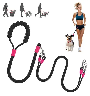 Image de Laisse double pour 2 chiens, réglable, rotative à 360°, noire