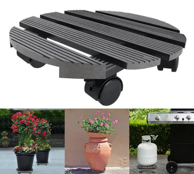 Produktbild von UISEBRT WPC Pflanzenroller Rund Ø 300mm 100kg Rollbrett Pflanzen für außen & innen Blumenroller Blumentopf Untersetzer mit Rollen witterungsbestaendig Anthrazit