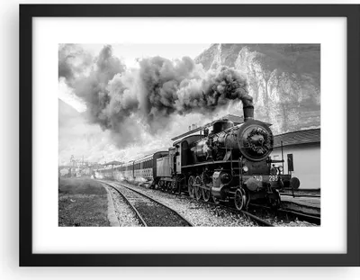 Produktbild von Gerahmtes Poster - Schwarzer Rahmen - Zug Schwarzweiß Rauch - 40x30 cm - Wand Bild - Wanddeko - Wandbilder - Kunstposter - Wandposter - Bilderrahmen - Bilder - Kunstdruck - Wandbild - P2BAA40x30-4315