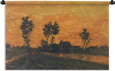 Produktbild von MuchoWow® Wandteppich Wandbehang Landschaft bei Sonnenuntergang - Vincent van Gogh 90x60 cm Tapisserie Dekoration Wandtuch - Wandskulpturen - Bildteppich