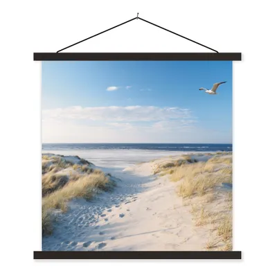 Produktbild von MuchoWow® Textilposter Düne - Möwe - Strand - Meer - Sonne 120x120 cm mit schwarzem Rahmen - Aufhängungsset