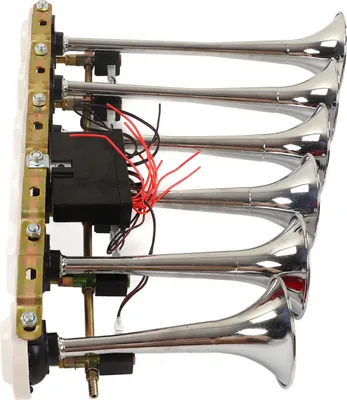 Produktbild von 6 Trompeten-Lufthupe, DC 12 V, 24 V, 160 dB, super laut, elektrisch, starker Druck für LKW, Busse, Boote