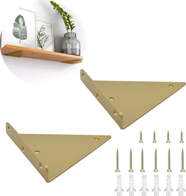 Produktbild von Regalhalterung Unsichtbar 2 Stück, Dreieckige Metallstützen In Gold, Für Schwebende Regale, Wohnzimmer