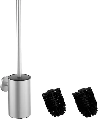 Productafbeelding van Toiletborstel van 304 roestvrij staal - Wc-borstelgarnituur met wandmontage en toiletborstelhouder - Inclusief 2 borstelkoppen (Round Silver)