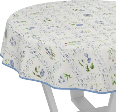 Produktbild von Tischdecke Floral Blumenkaro Blau Rund 140cm mit Band-Kante Wachstuch abwaschbar