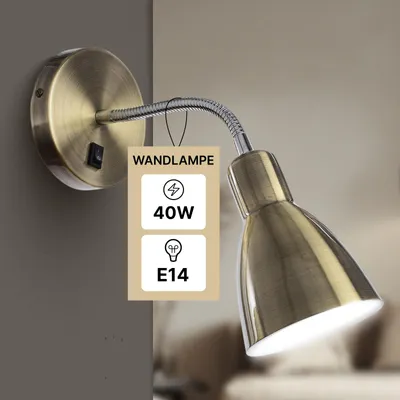 Zdjęcie produktu dla Lampa ścienna wewnętrzna, mosiężna, jednoźródłowa, ARTE LAMP Dorm, gwint E14, moc do 40 W, do salonu i sypialni, wymiary: 33 x 13 x 20 cm, model A1408AP-1AB