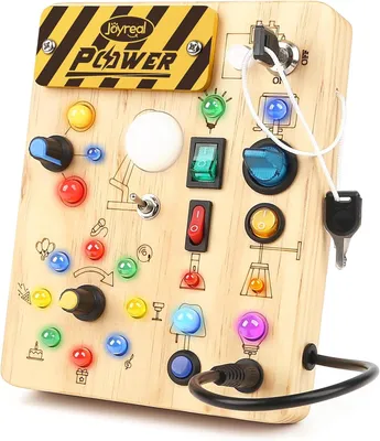 Image de Tableau d'activités Montessori pour bébé à partir de 1 an - Jouet de motricité - Tableau d'activités avec 19 LED - Jouet sensoriel - Jouet en bois