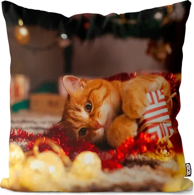 Produktbild von VOID Katze Weihnachten Cristbaum Kissenbezug Kissenhülle Sofakissen Kissen Deko Outdoor-Kissen Dekokissen