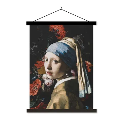 Produktbild von MuchoWow® Textilposter Das Mädchen mit dem Perlenohrring - Vermeer - Jan Davidsz de Heem 90x120 cm mit schwarzem Rahmen - Dekoration