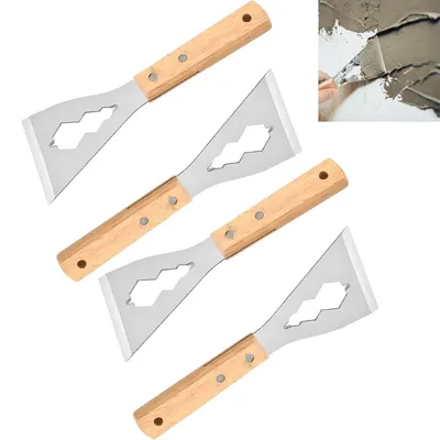 Produktbild von 4er Set Edelstahl Spachtel, Maler Schaber mit Holzgriff, robustes Renovierungswerkzeug, für Farbe Tapete Kleber Gipskarton Entfernung