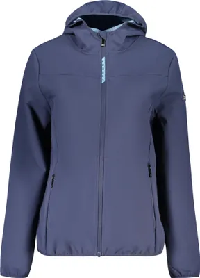 Produktbild von Damen Softshell-Jacke Blau mit Kapuze und Taschen - Kontrastdetails