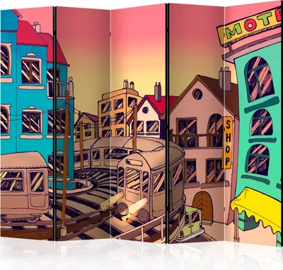 Produktbild von 5-teiliger Doppelseitiger Vlies Paravent - Morning in a city II 225x172 cm Städte d-C-0124-z-c