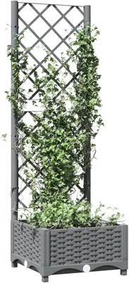 Produktbild von Pflanzkübel mit Rankgitter Hellgrau 40x40x121,5 cm PP Hochbeet für Gemüse extra groß Gemüsebeet Pflanzkübel Frühbeet Gartenbeet Pflanzkübel Blumenkasten für Garten Balkon und Terrasse