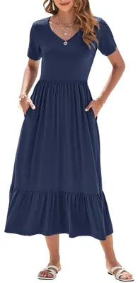 Imagen del producto de Vestido maxi de verano con cuello en V y mangas cortas para mujer