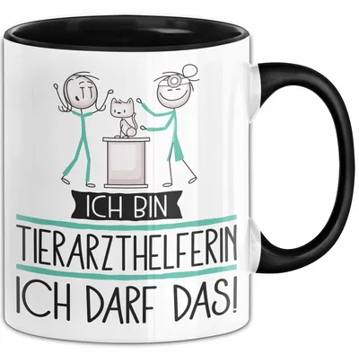 Produktbild von Geschenk für Tierarzthelferin Tasse Lustige Geschenkidee Geburtstag Ich Bin Tierarzthelferin Ich Darf Das (Schwarz)