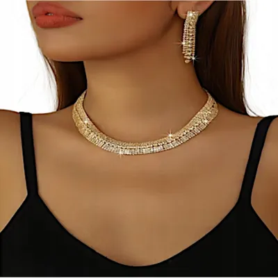 Produktbild von Damen Hochzeits-Schmuckset Kette und Ohrringe aus Zinklegierung - Gold mit Zirkonia