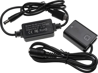 Produktbild von vhbw USB Netzteil kompatibel mit Sony Cybershot DSC-RX10 III, DSC-RX10 II, DSC-RX10 Kamera, Digitalkamera + DC Kuppler (Ersatz für NP-FW50), 2m