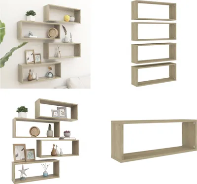 Produktbild von vidaXL Würfelregale 4 Stk. Sonoma Eiche 60x15x23 cm Holzwerkstoff - Wandregal - Wandregale - Wandablage - Wandablagen
