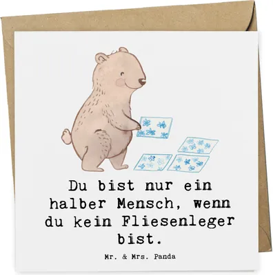 Produktbild von Mr. & Mrs. Panda Grußkarte Fliesenleger Herz - Weiß - Geschenk, anlasskarte, Handwerk, Lustig, doppelkarte, Beruf, Klappkarte, faltkarte, Spruch, Glückwunschkarte