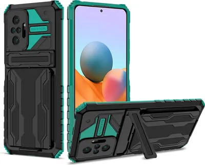 Produktbild von Redmi Note 10 Pro Hülle, Hybrid Robust Schutz Stoßfest Schutzhülle mit Kartenhalter Ständer für Xiaomi Redmi Note 10 Pro / Note 10 Pro Max Grün