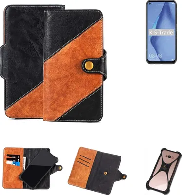 Produktbild von K-S-Trade Handyhülle Schutzhülle Bookstyle Case Wallet-Case kompatibel mit Huawei P40 Lite Handy Cover Bumper Klapphülle schwarz hellbraun 1x