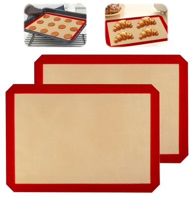 Produktbild von 2er-Set Silikon-Backmatten für Backbleche, 30 x 40 cm, BPA-frei, antihaftbeschichtet, wiederverwendbar, für Brot, Macarons, Kekse und Pizza