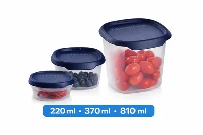Produktbild von Vorratsdose Tupperware One Touch Fresh  set 220 ml, 370 ml, 810 ml.  mit dunkelblau Deckel