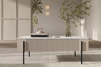 Obrázok produktu pre Moderný Konferenčný Stolík 100 Cm Malmi So Zásuvkami Kašmírová Béžová Do Obývačky