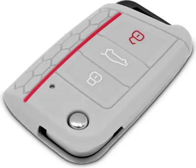 Produktbild von Auto Schlüssel Hülle Silikon Schutz Cover im Wabe Design Grau kompatibel mit Golf 7 Polo 6C Seat Ateca Arona Leon Skoda Octavia Superb Kodiaq 3 Tasten Klappschlüssel