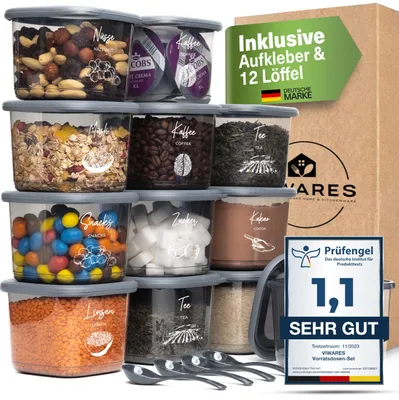 Produktbild von Viwares Vorratsdosen mit Deckel Luftdicht, 12er Vorratsbehälter Set BPA-Frei, Vorratsdose zur Müsli Mehl Aufbewahrung Küche, Praktische Organizer Küche, Frischhaltedosen für Lebensmittelaufbewahrung