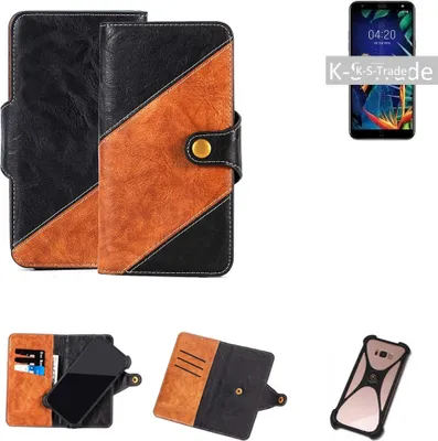 Produktbild von K-S-Trade Handyhülle Schutzhülle Bookstyle Case Wallet-Case kompatibel mit BQ Aquaris C Handy Cover Bumper Klapphülle schwarz hellbraun 1x