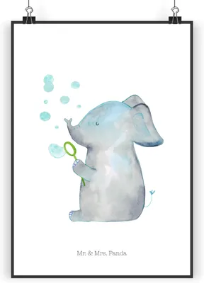 Produktbild von Mr. & Mrs. Panda Bild Elefant Seifenblasen DIN A3 - Weiß - Geschenk, Plakat, Liebe, Wandbild, Lustige Sprüche, drucke, wanddeko, Deko, Heimat, Elefanten, Liebesspruch